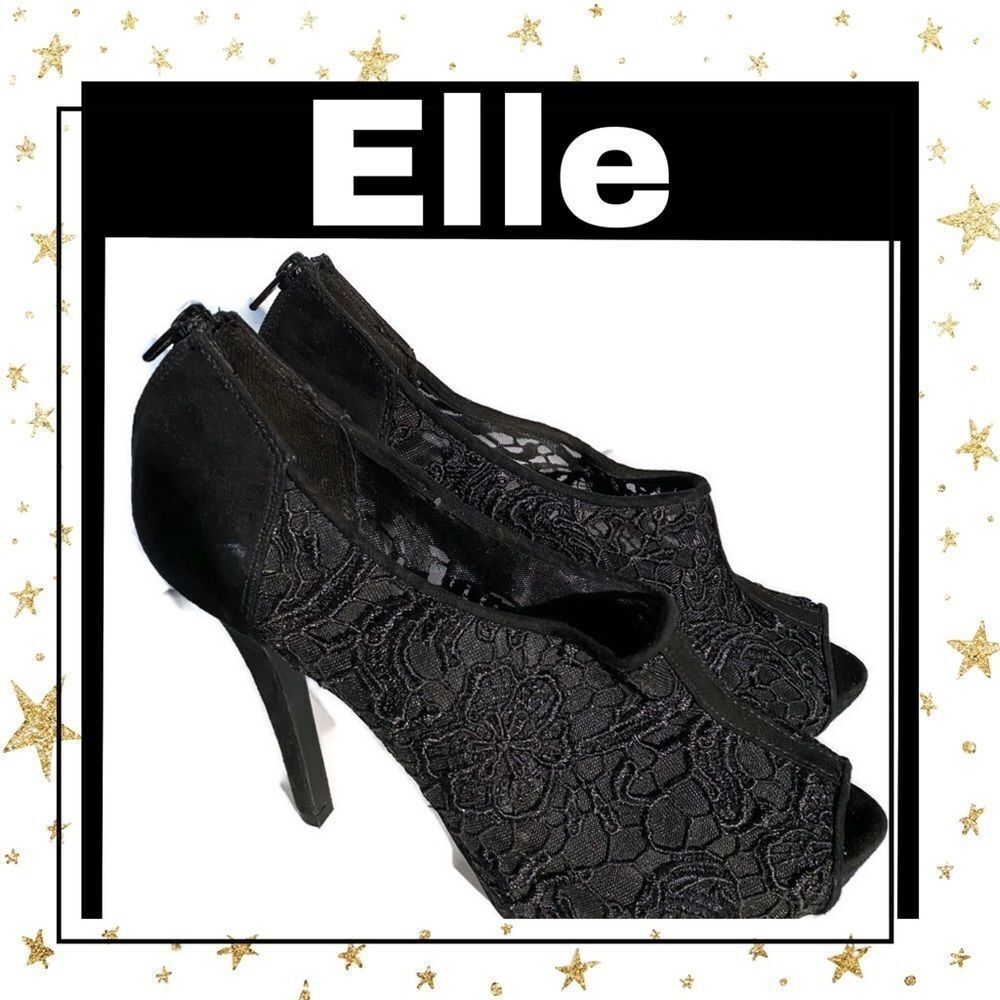 Elle Black Lace peep Toe Platform Heels 9.5